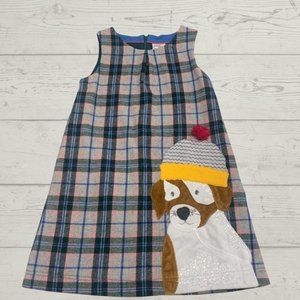 Mini Boden Appliqué Dog Plaid Wool Blend Jumper Dress Girls Size 7-8
